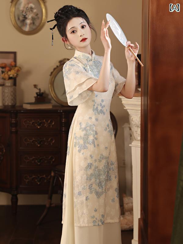 アオザイ チャイナ ドレス チャイナ ドレス アオザイ 2024 夏 チャイナ風 民族 風 ティー 若見え 女の子 ハイエンド 小柄