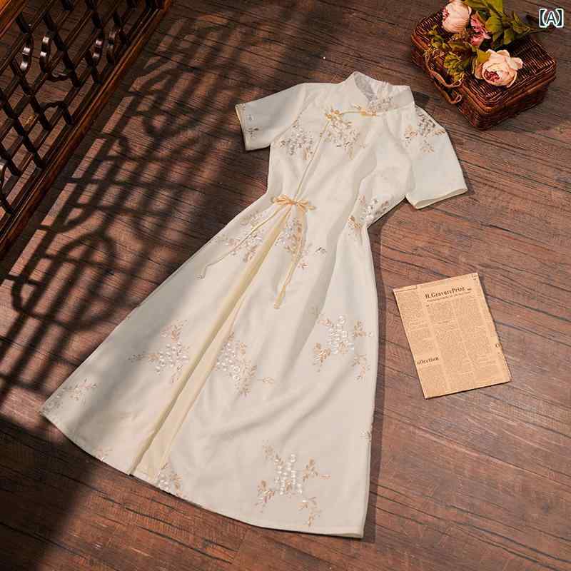 アオザイ チャイナ ドレス スー チェン ダイアリー ベージュ チャイナ ドレス 新 チャイナ風 デイリー ..