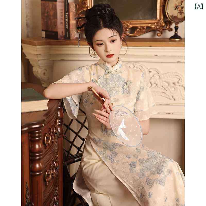 アオザイ チャイナ ドレス チャイナ ドレス アオザイ 2024 夏の チャイナ風 茶師服 若見え 女の子 ハイエンドの 毎日