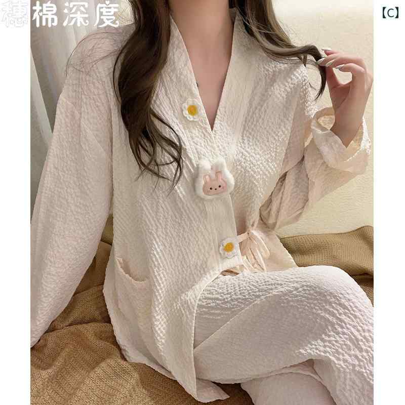 　パジャマ　レディース　上下 着物 パジャマ レディース 春秋 秋 長袖 和風 スイートピー チ ネット 風 家 着 夏