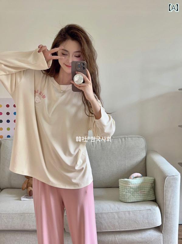 　パジャマ　レディース　上下 韓国 小さい ミルク 犬の の 綿の スーツ パジャマ レディース 春秋 長い 服と ズボンは 外出時に 着用 できる 家 着
