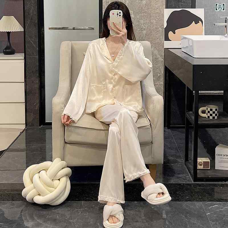 　パジャマ　レディース　上下 冷感 パジャマ レディース 春秋 胸 パッド 付き 2025 長袖 高級 フェイク シルク 魅惑的 ホームウェア スーツ