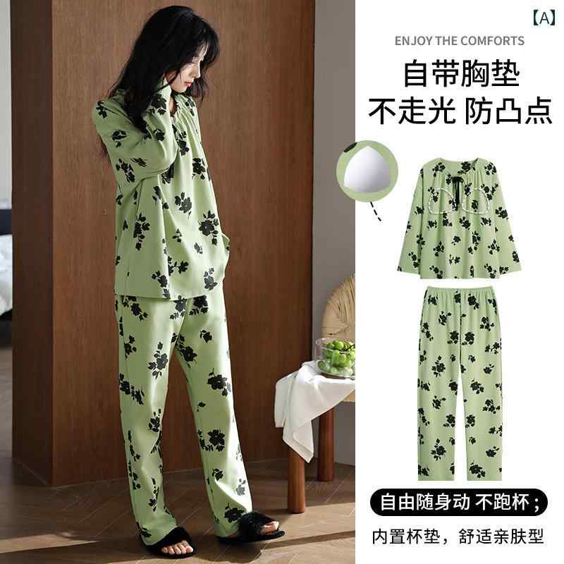 　パジャマ　レディース　上下 春秋 女性用 パッド入り パジャマ 綿の 長袖 プルオーバー 秋冬 スタイ..