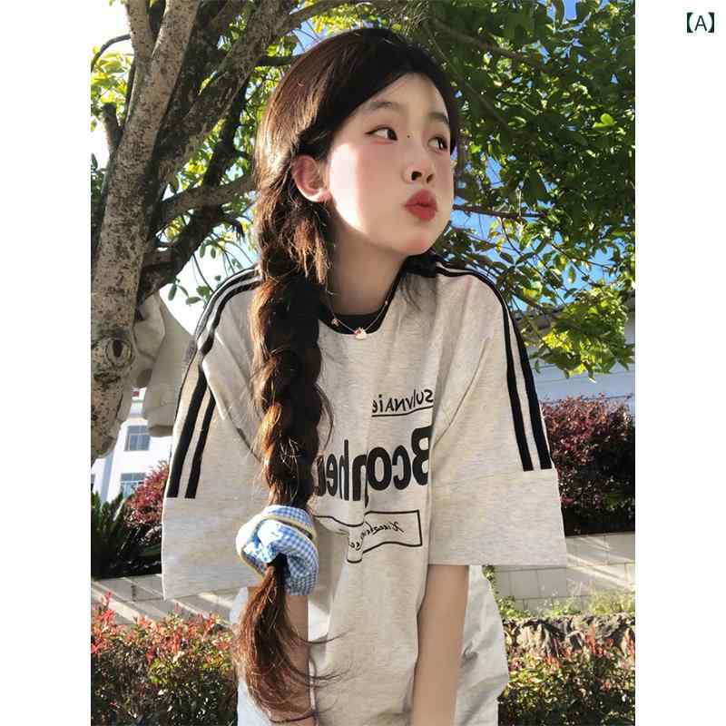 　Tシャツ　レディース　かわいい 夏の 女性用 アメリカン 半袖 Tシャツ ナショナル レトロ オーバー ..