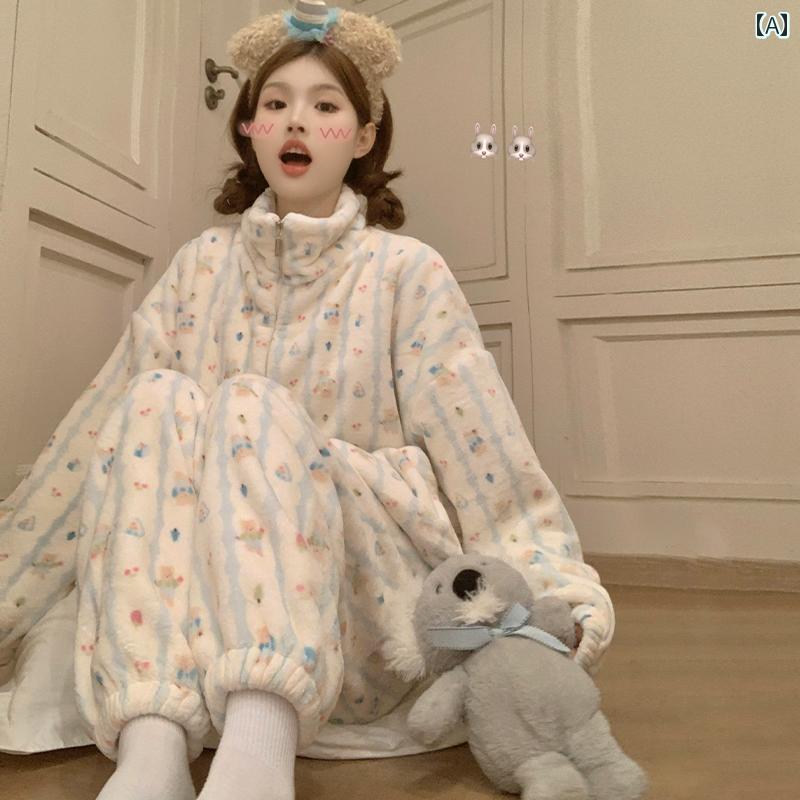 レディース　パジャマ　スウェット　上下 女性用 サンゴ フリース パジャマ 冬 裏起毛 厚手 2024年 フランネル 秋冬 ジッパー 暖かい ホームウェア