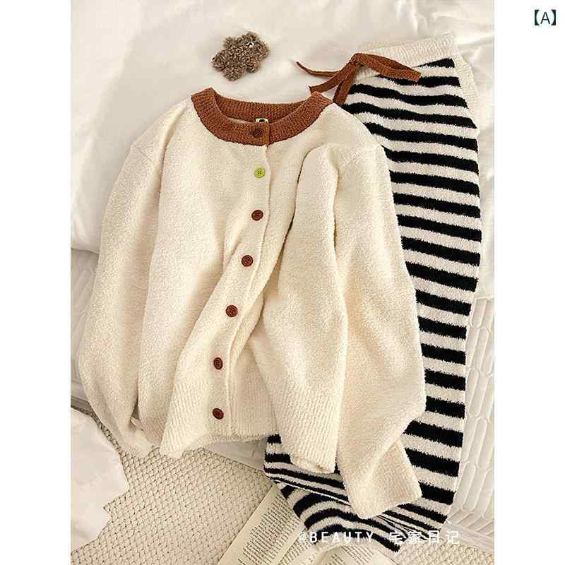 レディース　パジャマ　スウェット　上下 韓国 高級 ニットカーディガン ハーフ フランネル パジャマ ..