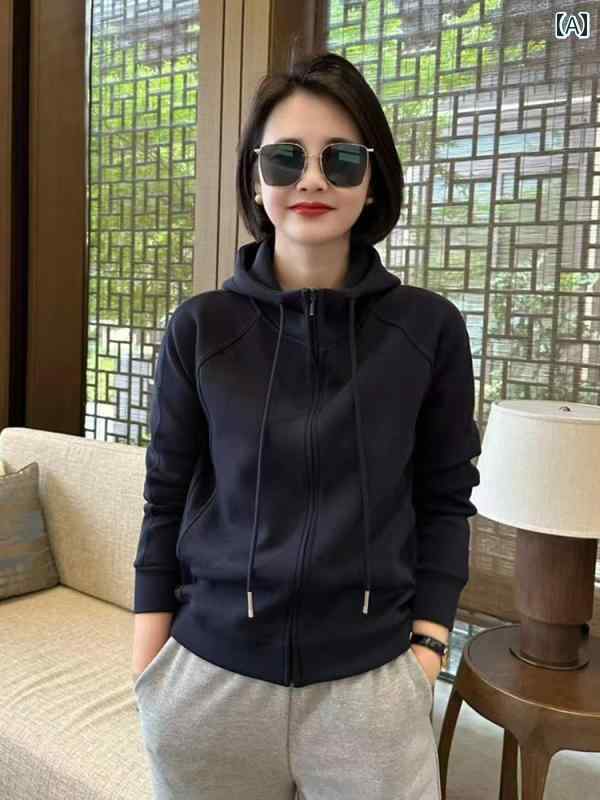 パーカー　フード付き　ニット 秋冬 フード付き ジッパー カーディガンと ベルベットの 厚手 セーター ジャケット 女性用 春秋 2025 ホット トップス