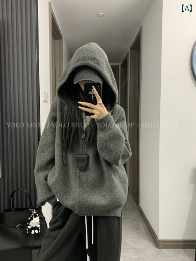 パーカー フード付き ニット YOLO SHOP 実用 着 韓国 スタイル ゆったり スリム フード付き ジッパー セーター ジャケット レディース パーカー フード付き ニット YOLO SHOP 実用 着 韓国 スタイル ゆったり スリム フード付き ジッパー セーター ジャケット レディース
