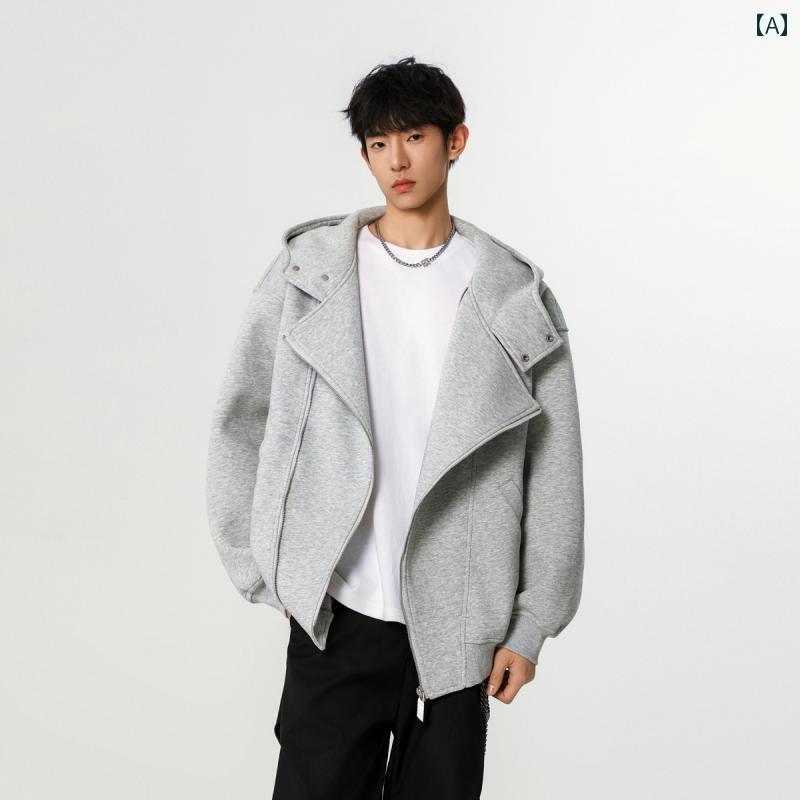 パーカー　フード付き　ニット クリーン フィット 斜め ジッパー カーディガン スウェットシャツ メン..