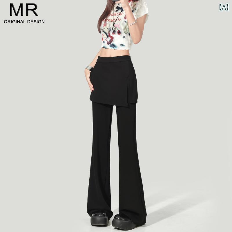 レディース　ジーンズ　ハイウエスト ブラック フェイク ツーピース ハイウエスト カジュアル パンツ レディース 2025 夏 スタイル ドレープ 薄型 細身 ストレート(4)