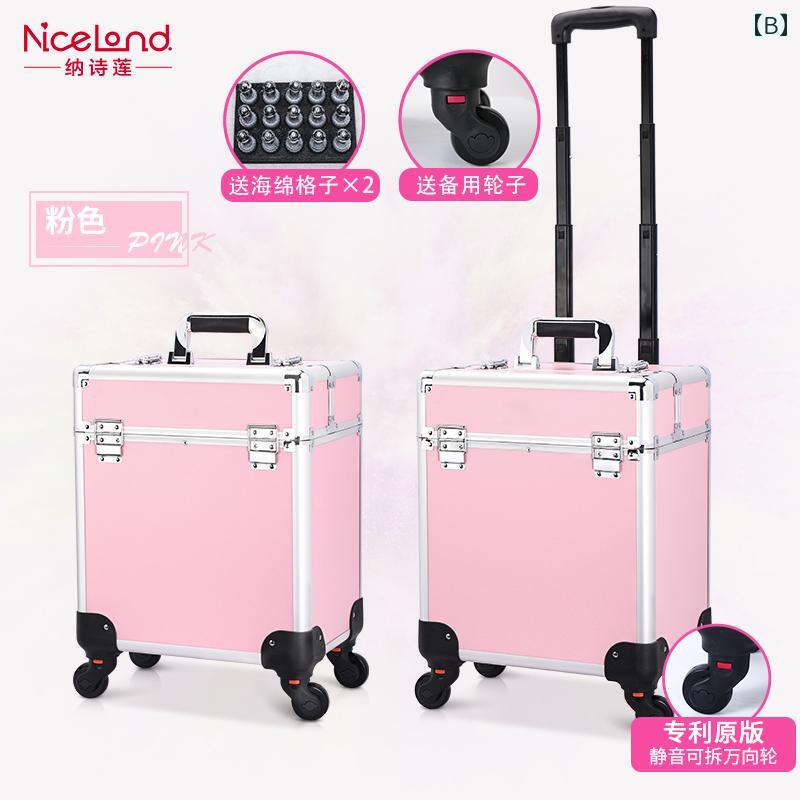 メイク　道具　セット　 メイクアップアーティストの トロリー 付き プロ メイクアップ ケース ポータブル 大容量 ロック 可能 ドアツードア ネイルアート 刺繍 美容