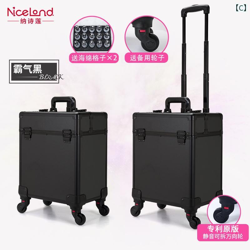 メイク　道具　セット　 メイクアップアーティストの トロリー 付き プロ メイクアップ ケース ポータブル 大容量 ロック 可能 ドアツードア ネイルアート 刺繍 美容