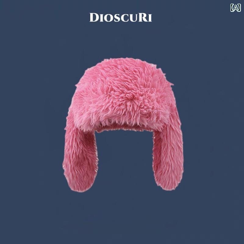 帽子　うさぎ　かわいい 甘くて かわいい ウサギの 耳の ぬいぐるみ 帽子 秋冬 厚く 暖かい 防寒 フィッシャーマン ハット 女性 耳 保護 雷 鋒