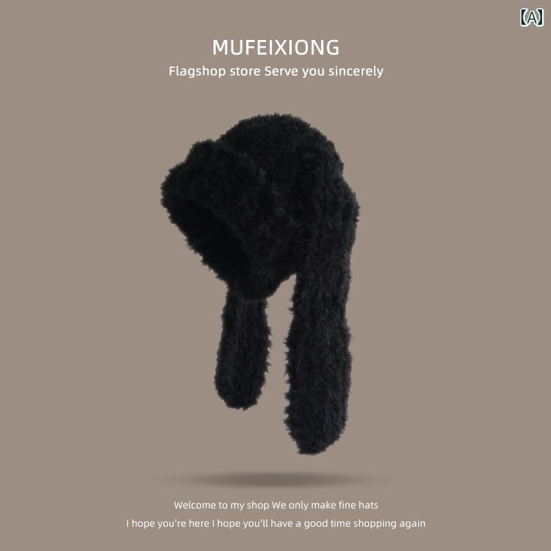 うさぎ耳　帽子　かわいい 親子 甘くて かわいい ウサギの 耳の 子供の ぬいぐるみの 帽子 レディース 冬 厚く 暖かい 防寒 女の子 包 頭