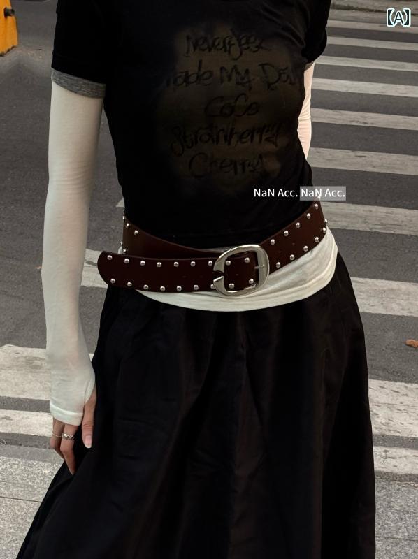 レディース　ベルト　カジュアル nan Acc アメリカン レトロ ホットティー ベルト レディース ワイドの..