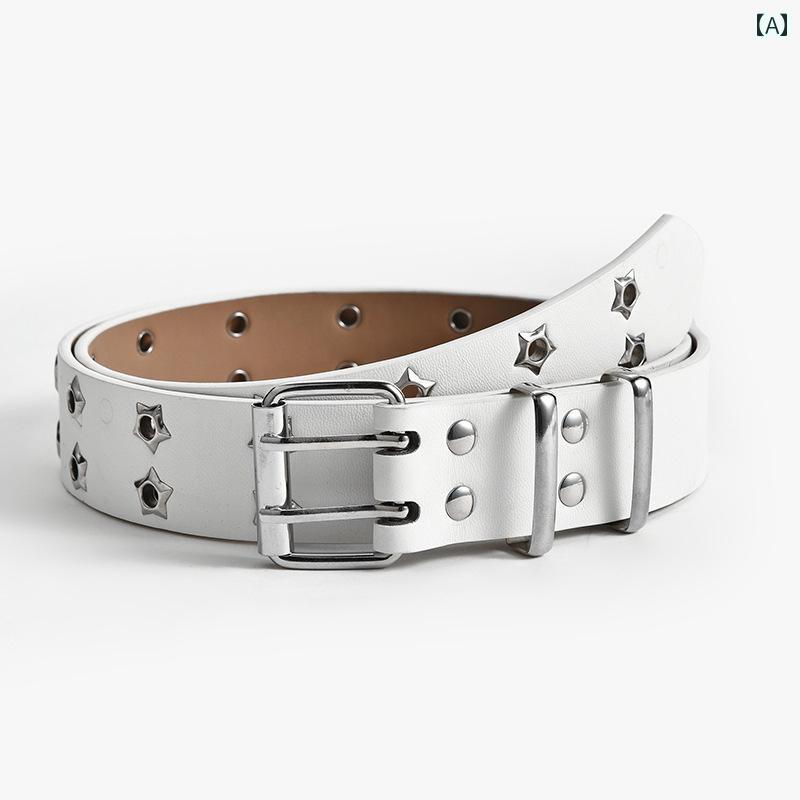 レディース　ベルト　カジュアル スター 多 孔 質 アメリカン ワイド ベルト レディース ジーンズ Y2K 白
