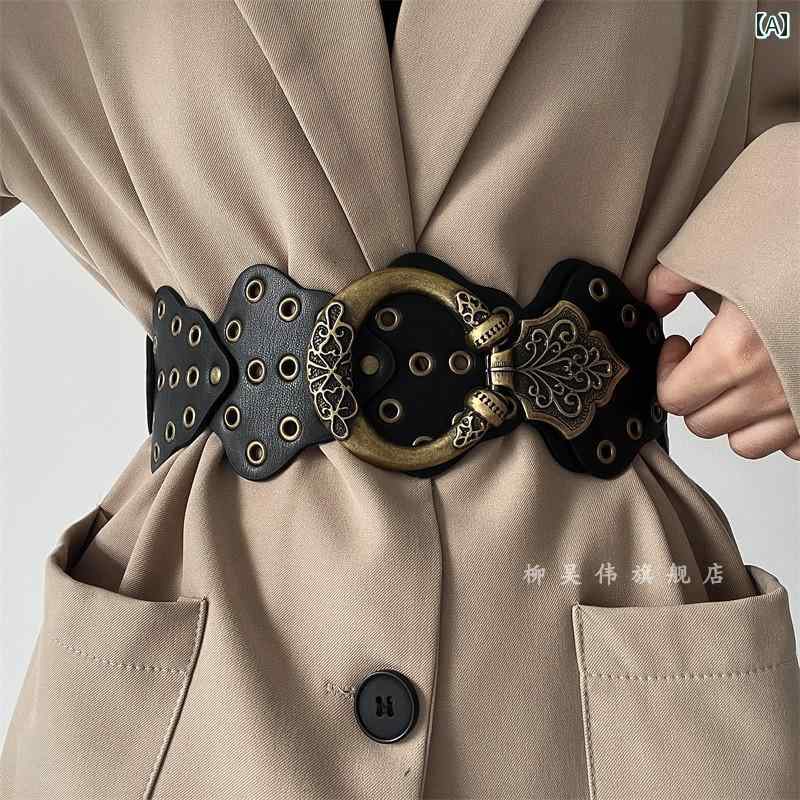 レディース　ベルト　カジュアル ブラウンの レトロ ウエスタン カウボーイ ハート ベルト アクセサリ..