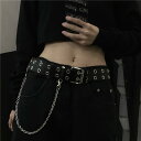 レディース ベルト カジュアル ベルト レディース 韓国 レトロ 個性 黒 ダブルブレスト メタルチェーン 装飾 パンク メンズ