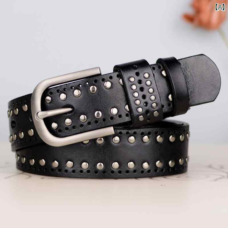 レディース　ベルト　カジュアル 女性用 ベルト トップレイヤー 牛革 革 スタッズ レトロ カジュアル ..