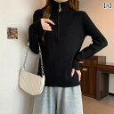 フリース トップス ジッパー 大きいサイズ レディース ハーフ ジッパー スタンドカラー アウター ニット セーター 春秋 太め mm リブセーター スリミング...