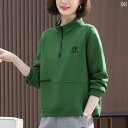 ジッパー ジャケット カジュアル 女性用 スウェットシャツ 春秋 フードなし 中年 母親 ゆったり カジュアル ハーフ ジップ ショート トップ 秋服 スタンド...