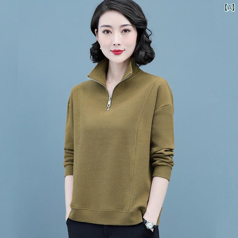 ジッパー　ジャケット　カジュアル 2025 ハーフ ジップ スウェットシャツ レディース 春秋 スタンドカ..