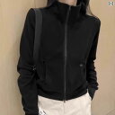 ジッパー ジャケット カジュアル ブラック ドイツ ベルベット スタンドカラー ダブル ジッパー スポーツ スウェットシャツ レディース 2025 新 ホット ...
