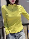 ジッパー ジャケット カジュアル の 商品 スタンドカラー ハーフ ジッパー イエロー Tシャツ レイヤリング シャツ レディース 春 ファッション ウエスト ...