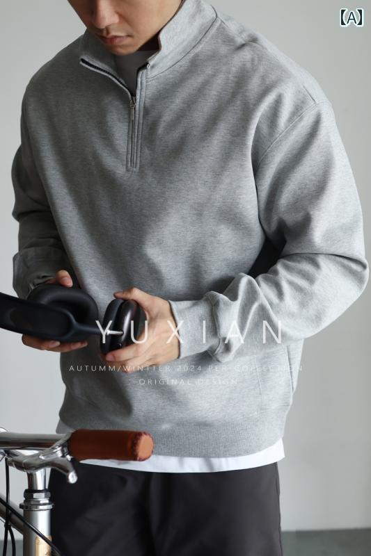 ジッパー　ジャケット　カジュアル 【 暖かい てお 手入れ 簡単】 厚手 コットン スタンドカラー スウェットシャツ ハーフ ジッパー やや 伸縮性 シワ 防止 スポーツ ゆったり 和風 秋冬