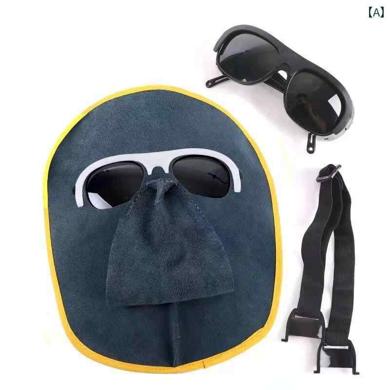 防護　フェイス　めがね 牛革 溶接 保護 マスク 耐久性 メガネ 着用 フルフェイス 耐 焼付 フェイス 弾..