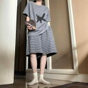 ストライプ パジャマ スウェット 着用 可能 コットン 半袖 ショート パンツ パジャマ セット 女性用 夏 2025 韓国 ストライプ 大きいサイズ ホームウ...