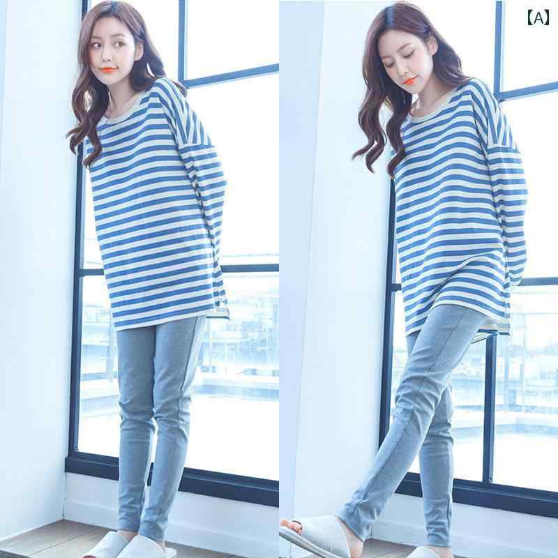 ストライプ　パジャマ　スウェット 綿の レディース パジャマ 春秋 ストライプ 長袖 胸 パッド 付き 綿..