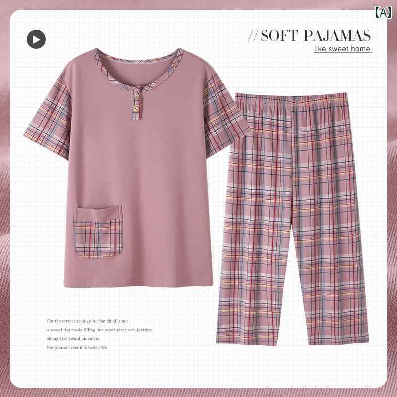 半袖　半ズボン　パジャマ パジャマ レディース 夏の 綿 半袖 クロップドパンツ 薄手 韓国大 きめ サイズ ホーム サービス 母親の スタイル