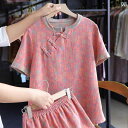 半袖 半ズボン パジャマ 綿 ガーゼ レトロ ボタン パジャマ レディース 夏 半袖 ショート パンツ小 花柄 ゆったり ホームウェア ツーピース セット