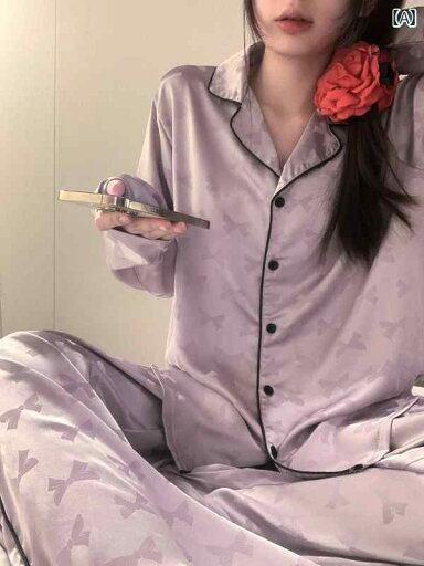 シルク パジャマ レディース 春秋 女性用 高級 紫色の 冷感 サテン パジャマ 蝶の プリント 2025 春の 長袖 ホームウェア シルク パジャマ レディース 春秋 女性用 高級 紫色の 冷感 サテン パジャマ 蝶の プリント 2025 春の 長袖 ホームウェア