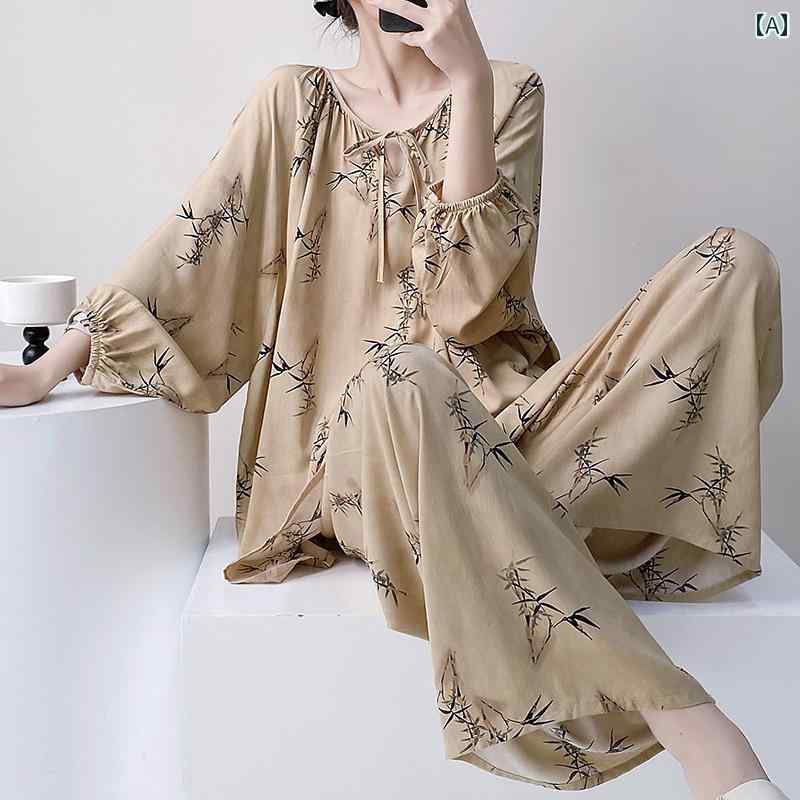 シルク　パジャマ　レディース チャイナ風 民族 風の レトロ 綿 シルクの パジャマ レディース 春秋 長袖の ズボンの 大きいサイズ ホーム 服の スーツは 外で 着る ことが できます