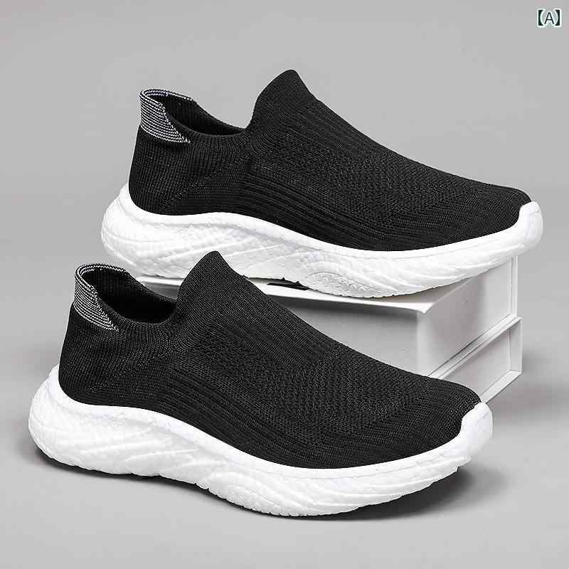 シューズ　ランニング　スポーツ 秋冬 メンズシューズ 夏 スリッポン ブラック メッシュ シューズ フライング スポーツ ランニング カジュアル ソフト ソール 高齢者 ファッション