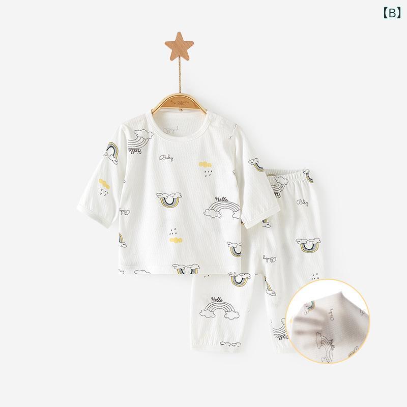 ベビー　服　赤ちゃん ベビー スーツ 夏 綿 幼児 エアコン ツーピース 男の子 女の子 薄手 子供用 ミドル スリーブ スプリット 服