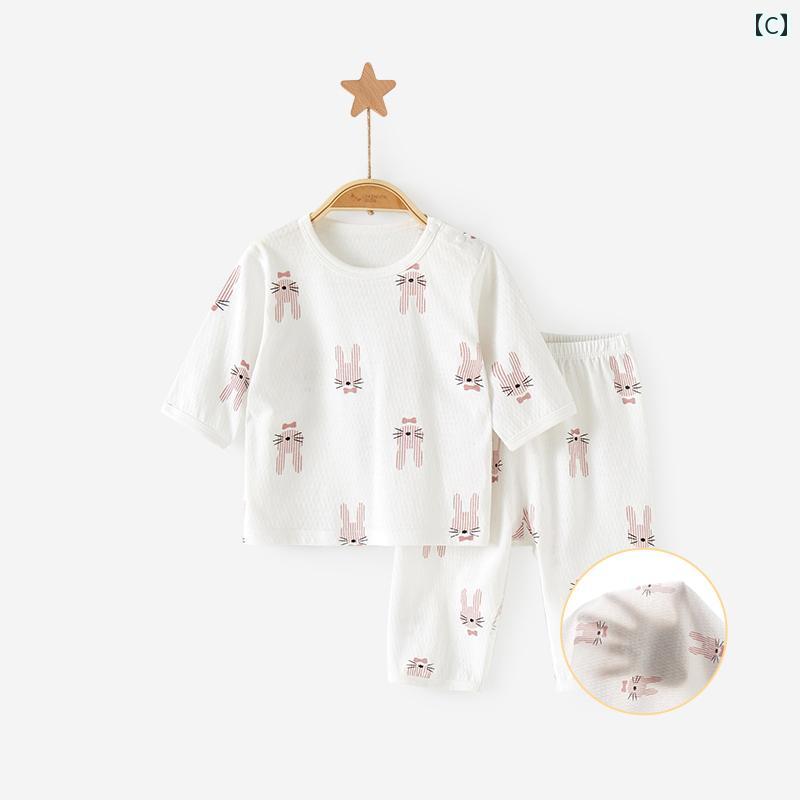 ベビー　服　赤ちゃん ベビー スーツ 夏 綿 幼児 エアコン ツーピース 男の子 女の子 薄手 子供用 ミドル スリーブ スプリット 服