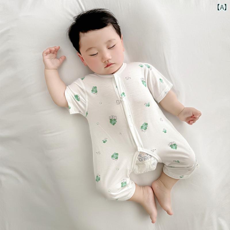 ベビー　服　赤ちゃん 2025 夏 ベビー 服 薄手 骨なし モダール オープンクロッチ ジャンプスーツ 幼児 男の子 女の子 ショート ハイハイ