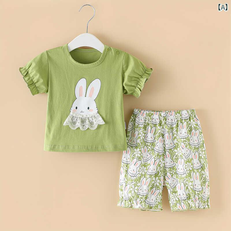 赤ちゃん　パジャマ　ベビー服 05歳の 女の子 活発な 夏の 半袖の 小さい ホーム 服の スーツは 赤ちゃんの 赤ちゃんから 分離 します