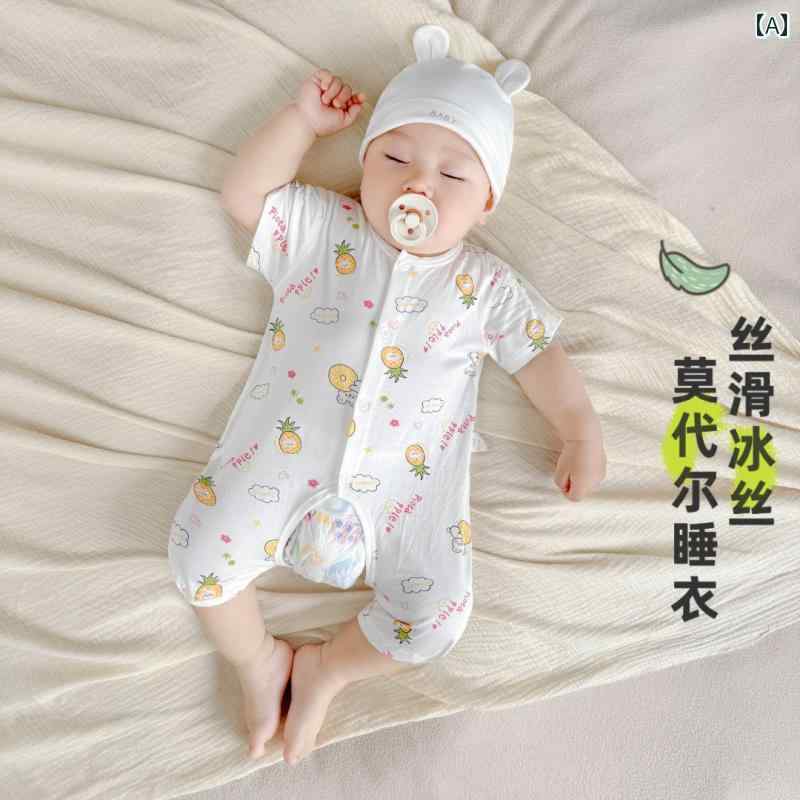 赤ちゃん　パジャマ　ベビー服 ベビー 半袖 ジャンプスーツ 夏 薄手 幼児 夏服 80 サイズ 66 3ヶ月 モ..