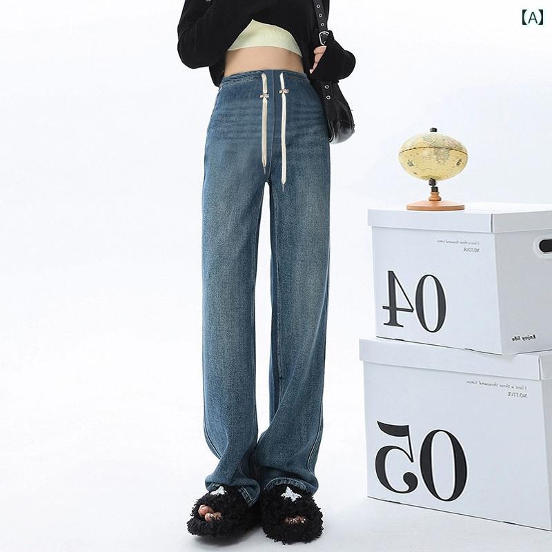 パンツ　スウェット　妊婦 大きいサイズ マタニティ デニム ワイド レッグ パンツ 春秋に 外で 着用 ゆったり ストレート ドローストリング 腹部 サポート 調節可能 ロング 200ポンド