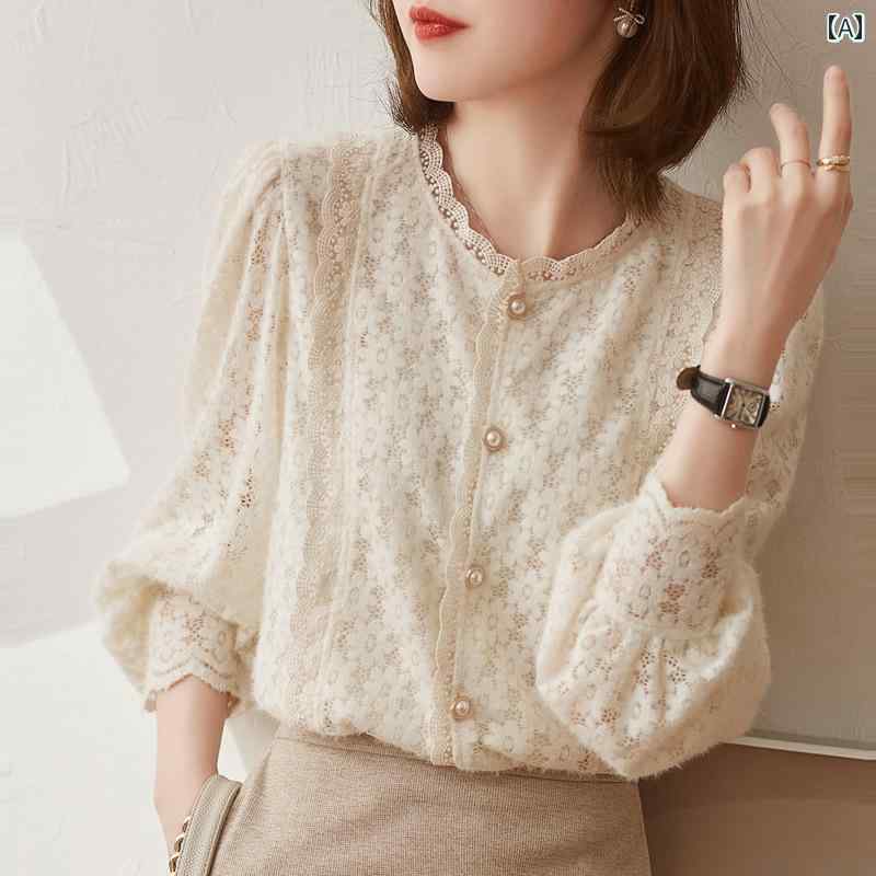 レディース　ニット　レース　シルク ア マス ゲディ 同じ 婦人服 2025 春 レースエッジ パフスリーブ ..