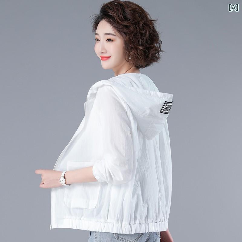 パーカー　薄手　ジャケット 中年 母親 日焼け防止 服 ショート ジャケット 女性 カーディガン 韓国 20..