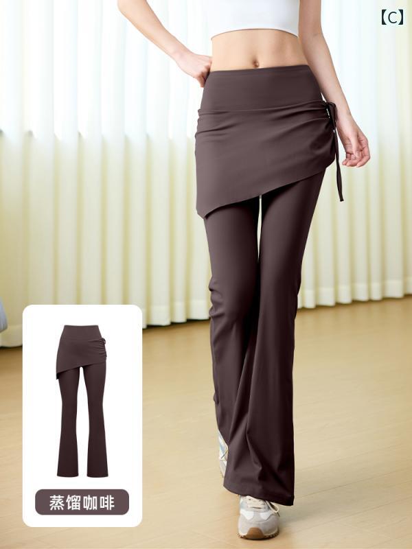 レギンス　パンツ　レディース ヨガ パンツ レディース フェイク ツーピース ヒップ カーテン スカート ハイウエスト タイト スポーツ フィットネス フレアパンツ ピラティス トレーニングウェア