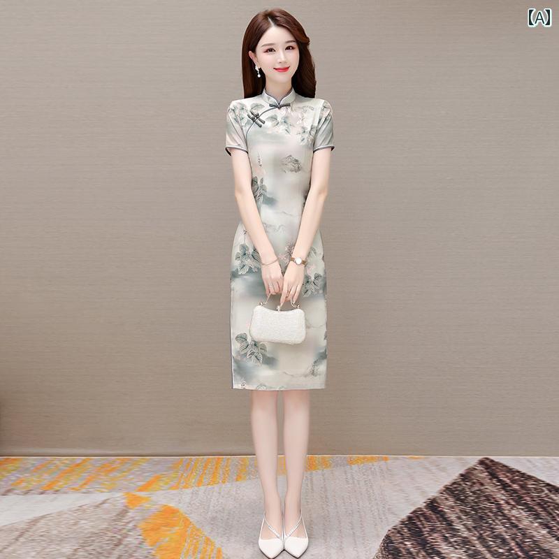 ドレス　レディース　チャイナドレス 夏の レディース 小さい 改造 チャイナ ドレス 若見え 高級 中国 唐装 チャイナ風