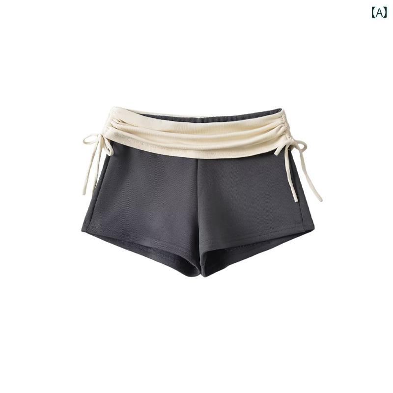 レディース ショーツ レギンス Mianyang Pure Desire バレエ スタイル ヨガ 巾着 ショーツ カジュアル 裾 上げ ウエスト ネクタイ スポーツフィットネス パンツ