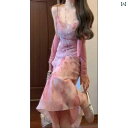 ドレス チャイナ レディース 春の 初めには チャイナ風 カーディガンと サスペンダー スカート スーツ チャイナ ドレスの フル セットを 合わせ 大きいサイズ ピンクの 民族 風 ドレスを 合わせます