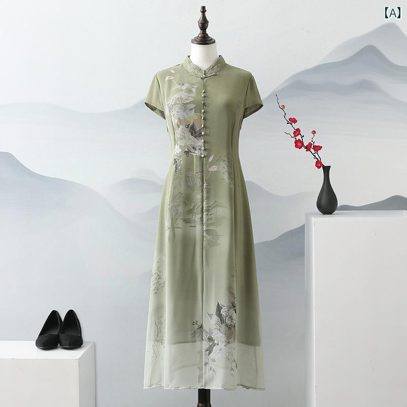 ドレス　チャイナ　レディース 母の 日 中年 母 夏服 チャイナ ドレス 女性 夏 スカート 小物 プレゼント